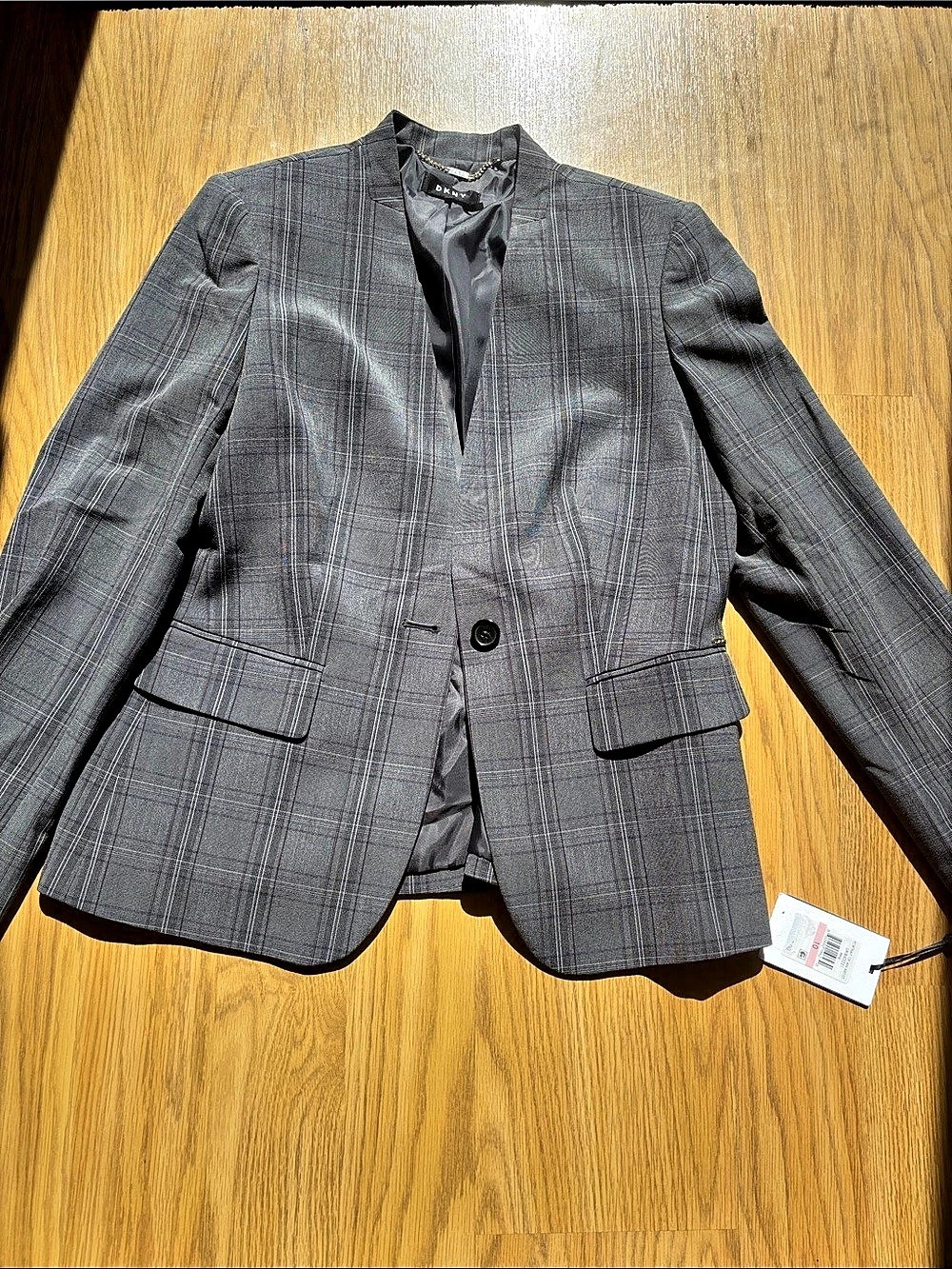 DKNY Collarless One Button Blazer Jacket Plaid Blazer Size 10 NWT